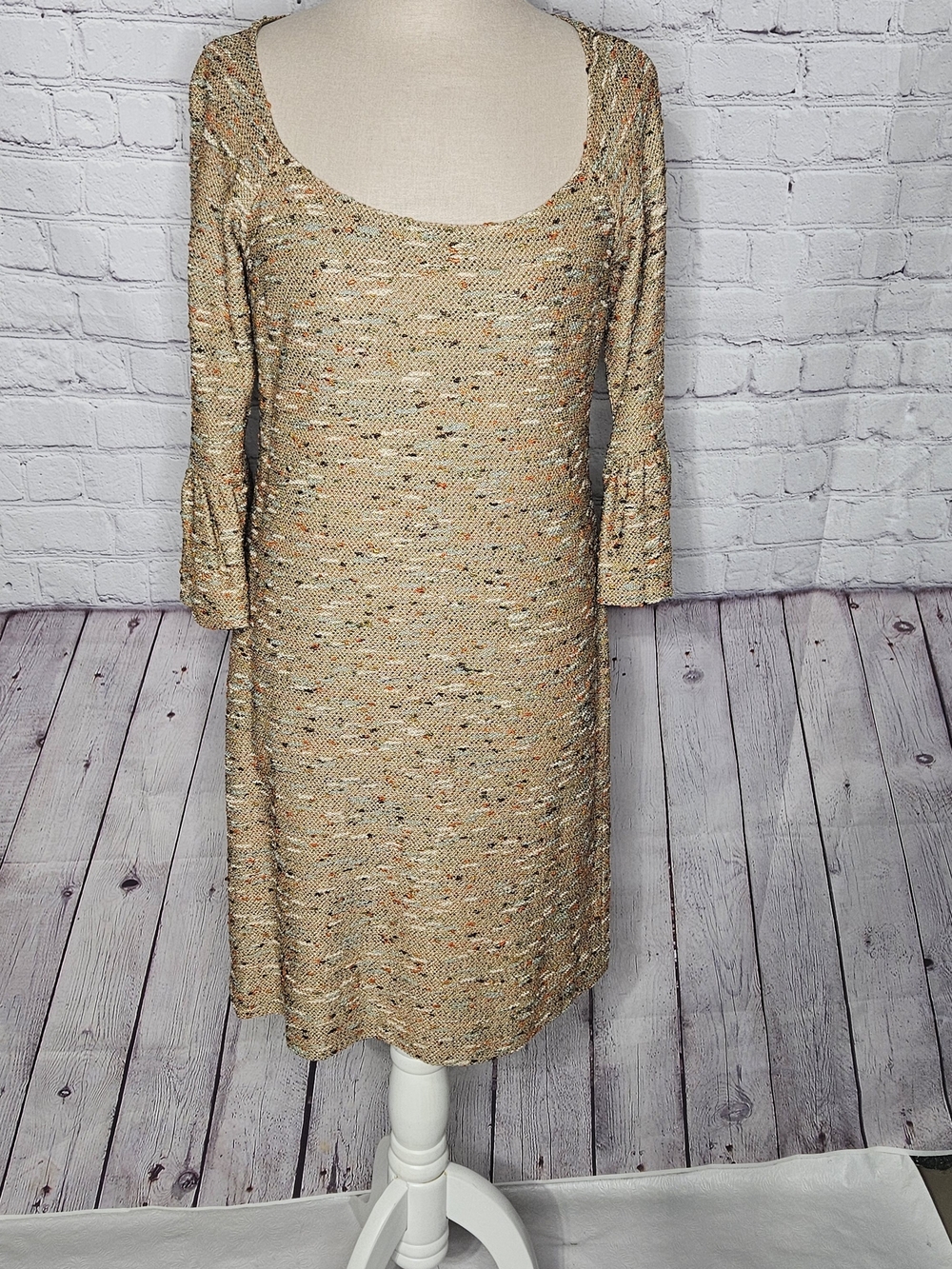 Diane Von Furstenberg Beige Speckled Scoop-Neck Midi Dress